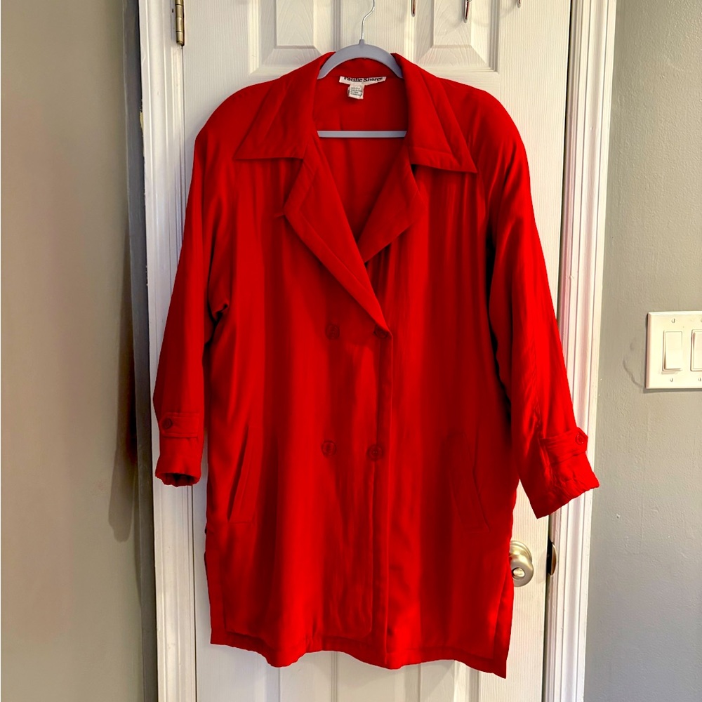 Vintage Ladies Red Pacific Shores 100% Silk Oversized Coat Size L/XL.